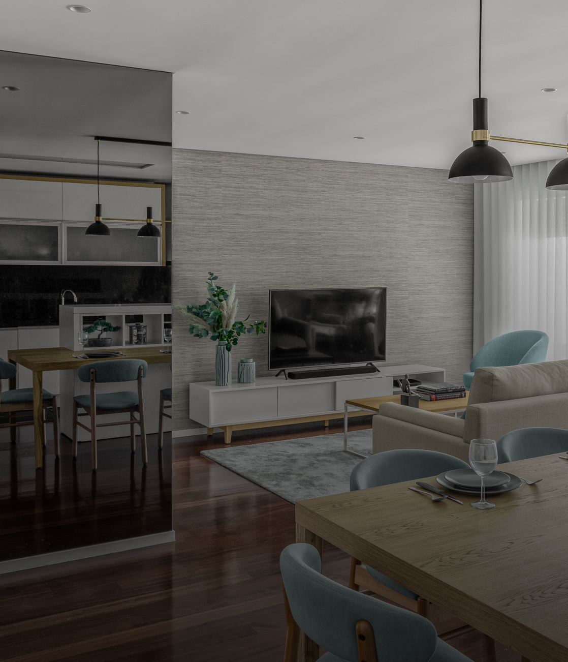 Vista geral de apartamento urbano renovado com design contemporâneo – Porto – Design de Interiores Conceição Lopes