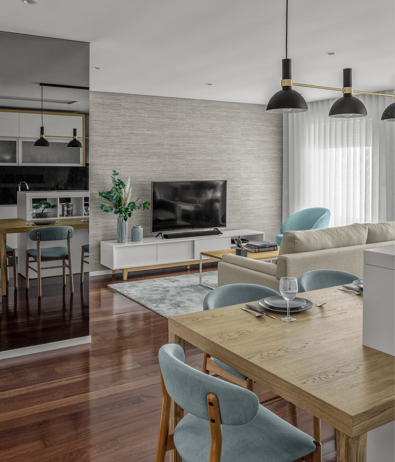 Vista geral de apartamento urbano renovado com design contemporâneo – Porto – Design de Interiores Conceição Lopes