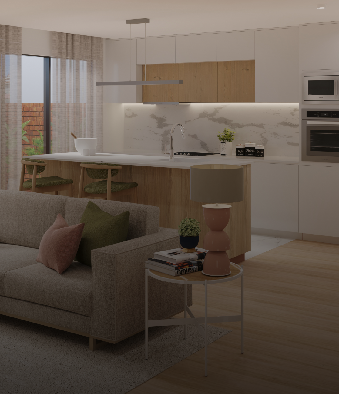 Cozinha moderna com acabamentos em madeira e iluminação natural – Apartamento Foz, Porto – Design de Interiores Conceição Lopes